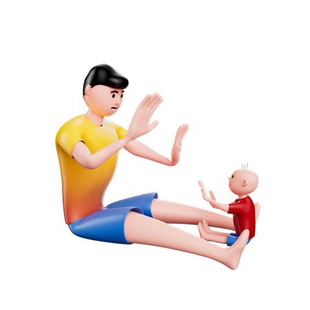 Padre jugando con niño pequeño  3D Illustration