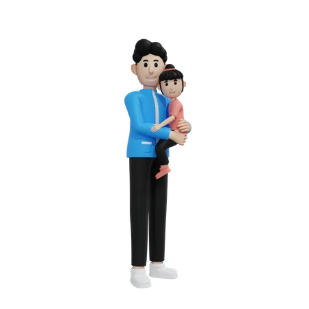 Padre sosteniendo hija  3D Illustration