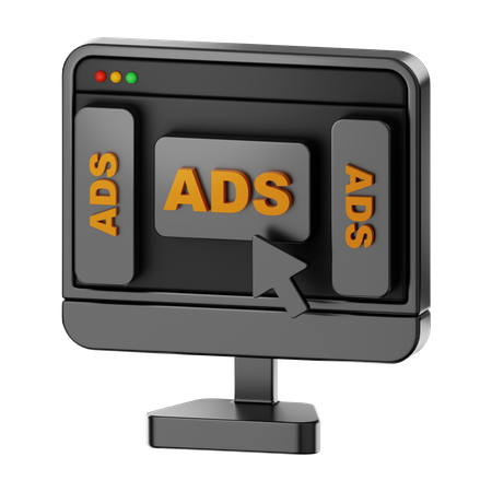 Clic en anuncio de página web de computadora premium  3D Icon