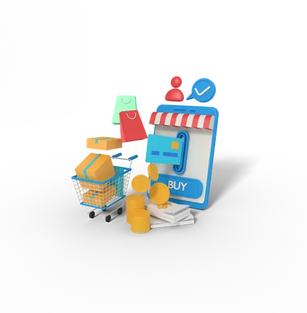 Ilustracion 3 D De La Aplicacion De Tienda Online En El Movil 3D Icon