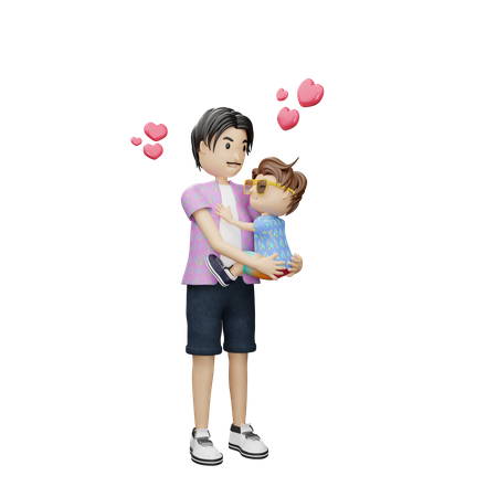 Pai amoroso filho enquanto se abraçam  3D Illustration