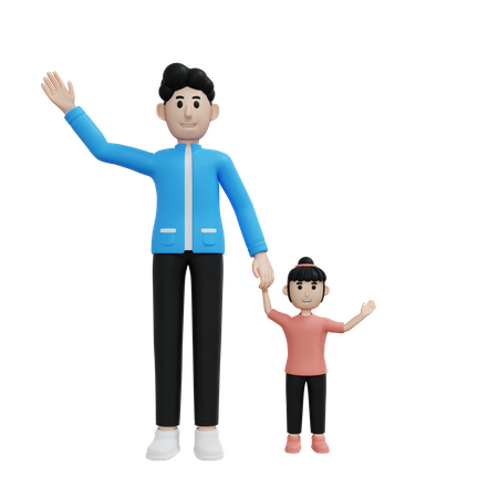 Pai e filha dizem oi  3D Illustration