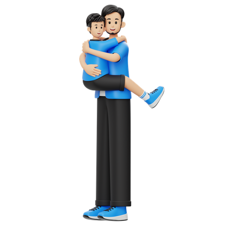 Pai e filho abraçados  3D Illustration