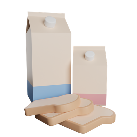 Paquet de pain et de lait  3D Illustration