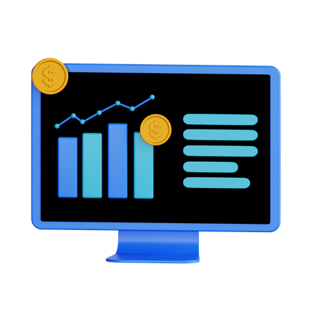 Painel de análise financeira com moeda  3D Icon