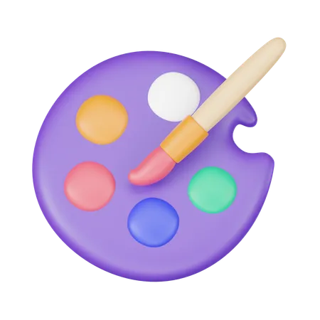 3 D Render Paintbrush And Palette School Element 3D Icon