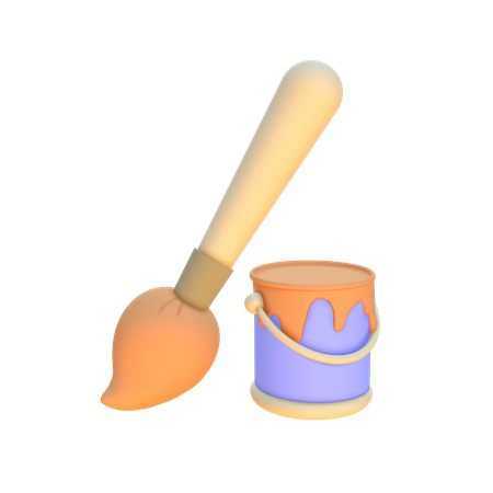 Paint Brush And Bucket  3D Illustration