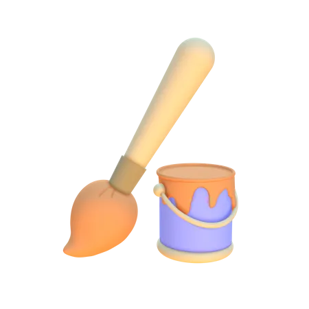 Paint Brush And Bucket  3D Illustration