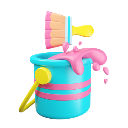 Paint Brush And Bucket 3D Illustration
