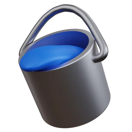 3 D Rendering Silver Paint Bucket With Blue Paint Isolated 3D Icon