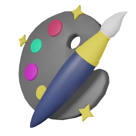 Paint Palette And Brush 3D Icon