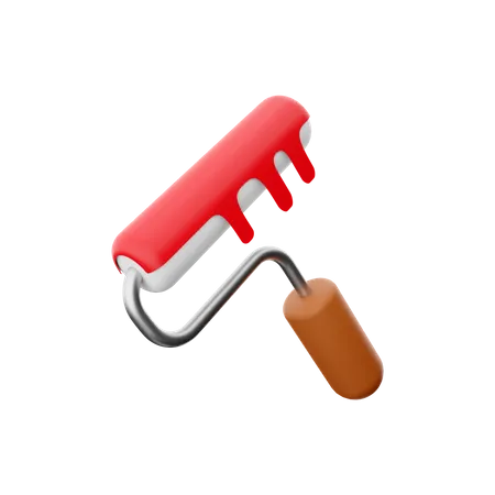 3 D Render Paint Roller With Red Paint Concept For Color Advertising 3 D Rendering Paint Roller Icon 3D Icon