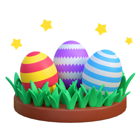 Painted Egg In Grass  3D Icon