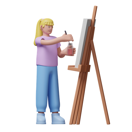 Painter At Easel  3D Illustration