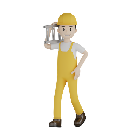 Painter Carrying Ladder  3D Illustration