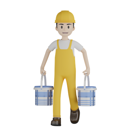 Painter Carrying Paint Bucket In Hand  3D Icon