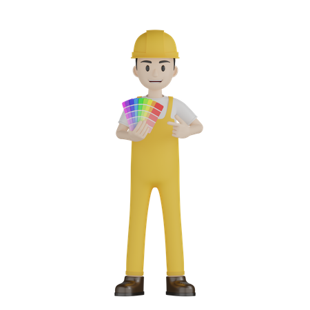Painter Choosing Color  3D Illustration