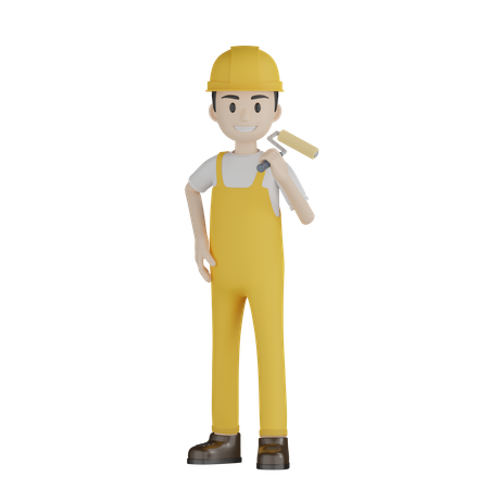 Painter Doing Paint Work  3D Illustration