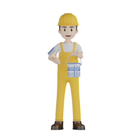 Painter Doing Paint Work  3D Illustration
