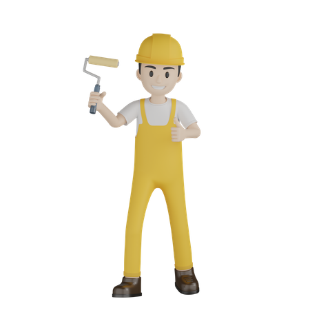 Painter Doing Paint Work  3D Illustration
