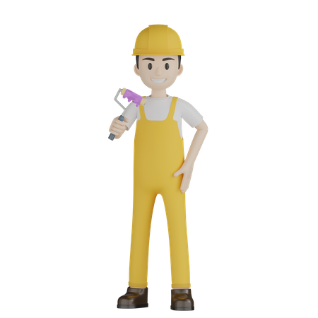Painter Doing Paint Work  3D Illustration