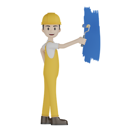 Painter Doing Painting On Wall  3D Illustration