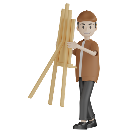 Painter Holding Canvas  3D Illustration