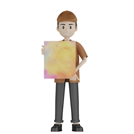 Painter Holding Painting  3D Illustration