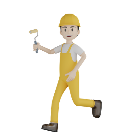 Painter Holding Roller Brush  3D Illustration