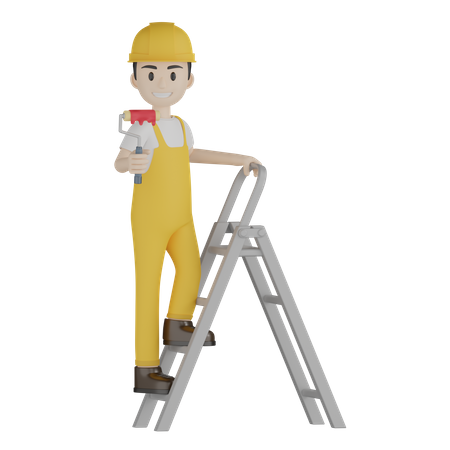 Painter On Ladder  3D Illustration