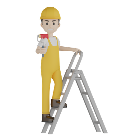 Painter On Ladder  3D Illustration