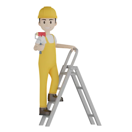 Painter On Ladder  3D Illustration