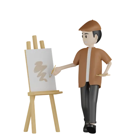 Painter Painting  3D Illustration