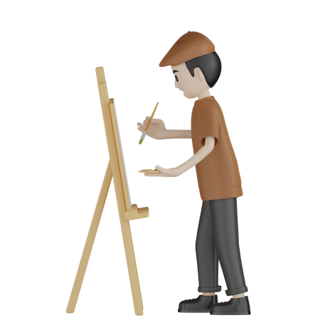 Painter Painting Something  3D Illustration