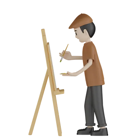 Painter Painting Something  3D Illustration