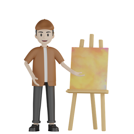 Painter Showing Painting  3D Illustration