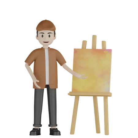 Painter Showing Painting  3D Illustration