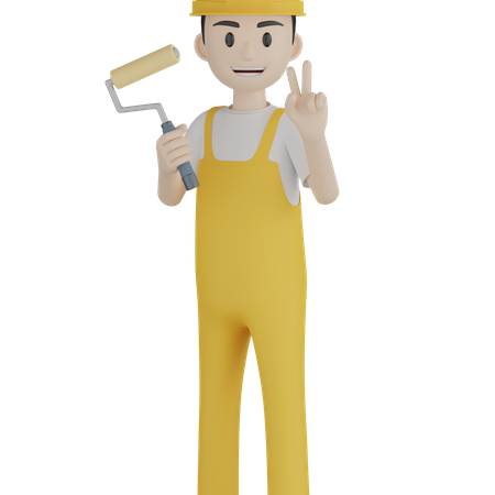 Painter Showing Victory Gesture  3D Illustration