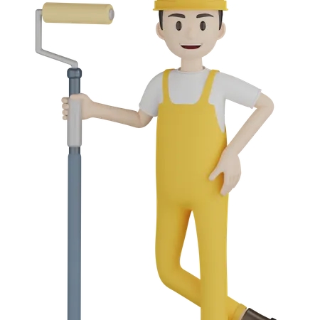 Painter Stands With Roller Brush  3D Illustration