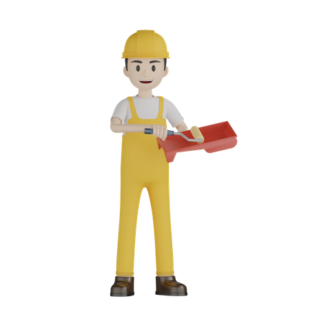 Painter Taking Paint From Bucket  3D Illustration
