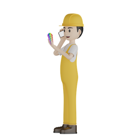 Painter Talking With Phone 3D Illustration