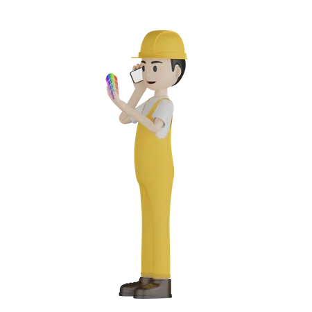 Painter Talking With Phone  3D Illustration