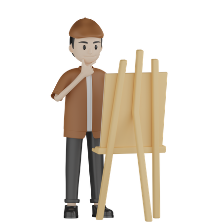 Painter Thinking About Painting 3D Illustration