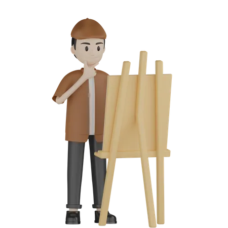 Painter Thinking About Painting 3D Illustration