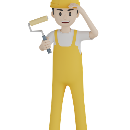 Painter Touching His Hat  3D Illustration