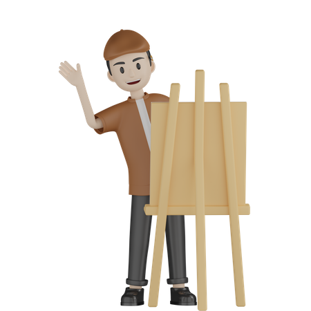 Painter Weaving Hand While Painting On Canvas  3D Illustration