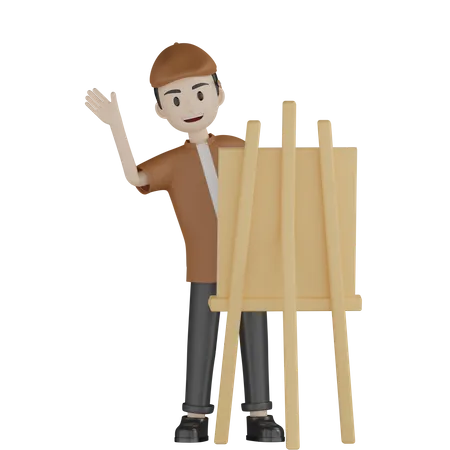 Painter Weaving Hand While Painting On Canvas  3D Illustration