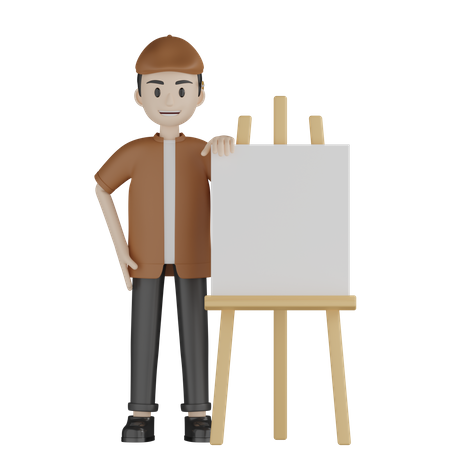 Painter With Canvas Board  3D Illustration