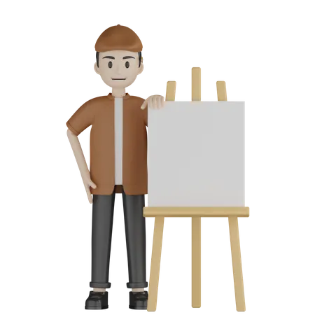 Painter With Canvas Board  3D Illustration
