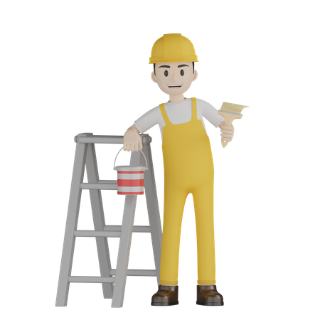 Painter With Ladder  3D Illustration